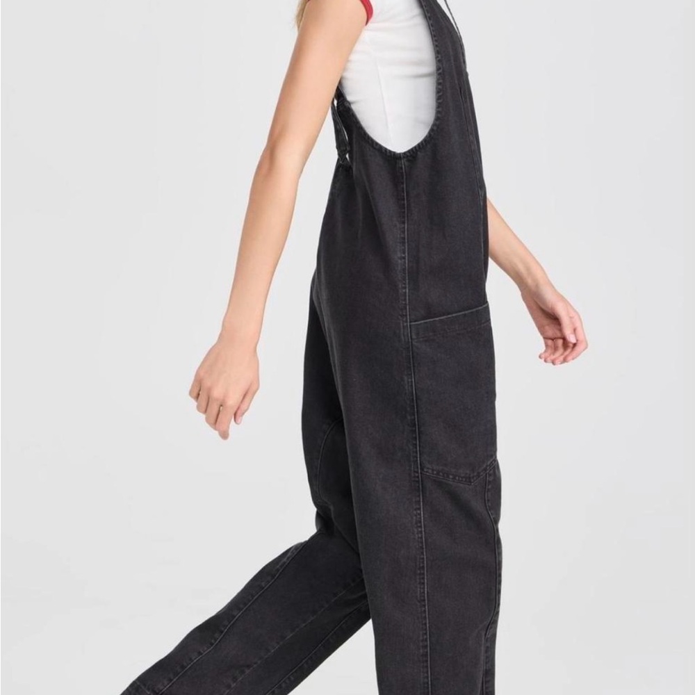Free People Black Denim Overalls with Front Pockets - Picture 2 of 4
